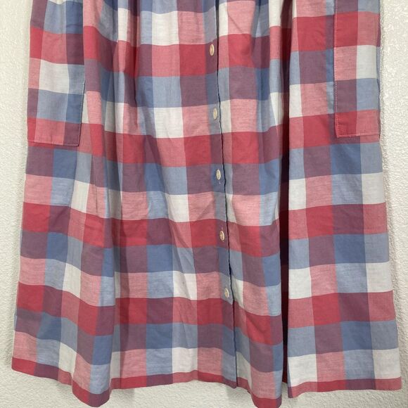 Vintage Russ Skirt Womens Medium Red Blue Plaid Cotton Button Front Pockets 80s - Picture 7 of 14